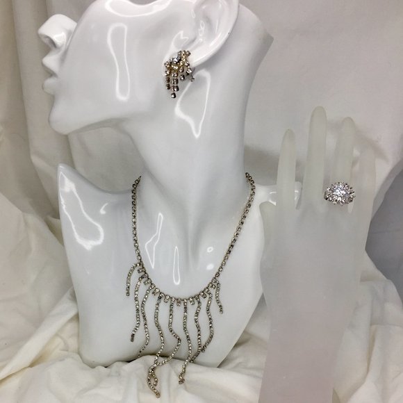 Vintage Rhinestone/Crystal Earrings, Necklace & Ring Set - Picture 1 of 10